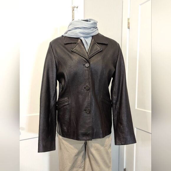 Studio Works Jackets & Blazers - Studio Works women's genuine leather jacket dark brown button up lined sz Med